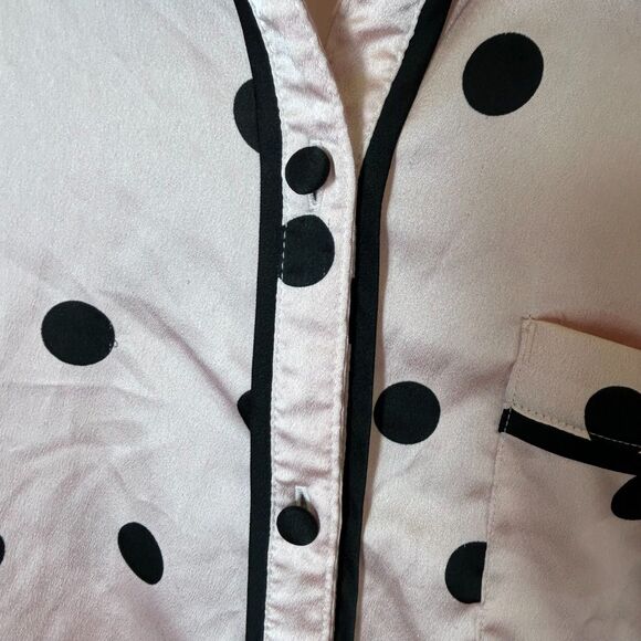 Kate Spade Pink with Black Polka Dots Satin Short Sleeve Capri Length Pajamas S - Picture 7 of 15